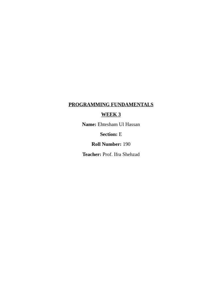 PF LAB REPORT WEEK-3 | PDF | C++ | Namespace