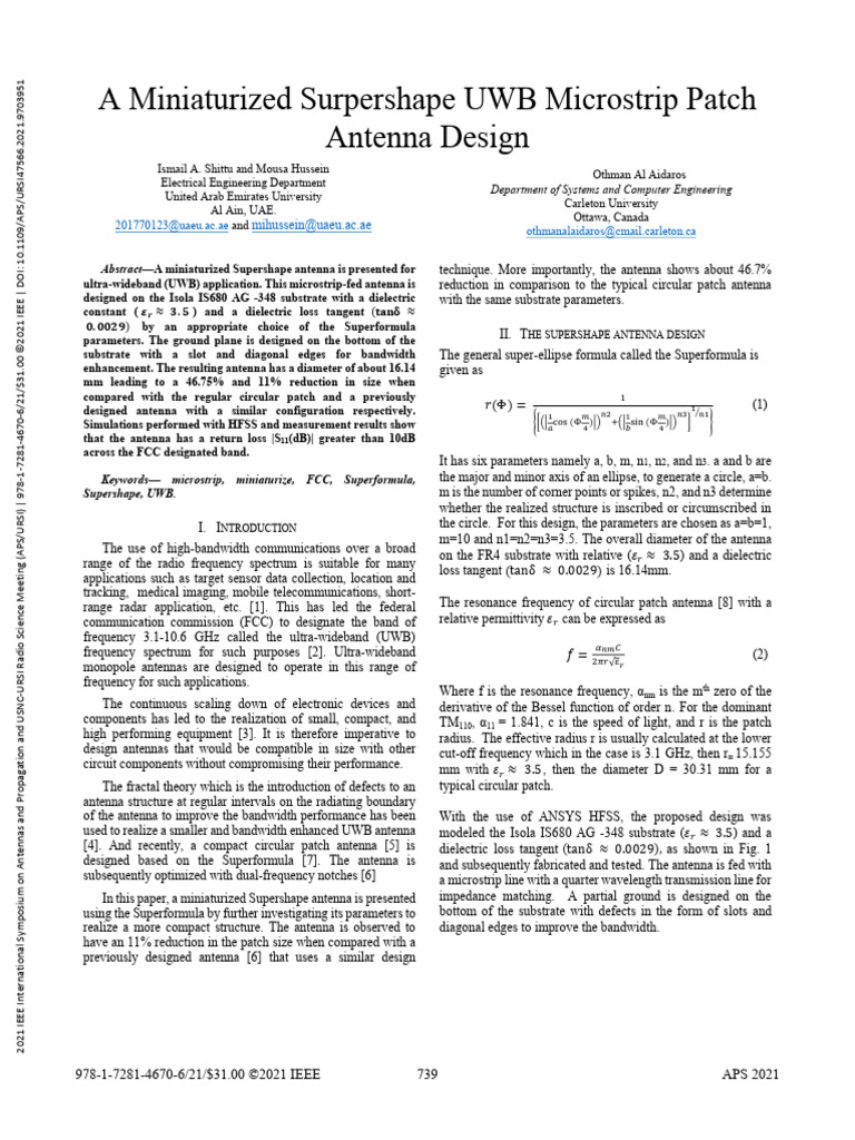 A Miniaturized Surpershape UWB Microstrip Patch Antenna Design | PDF ...