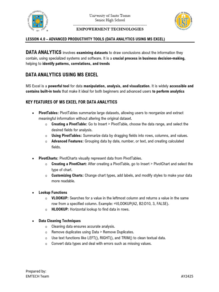 Ho - l04 - Advanced Productivity Tools (Data Analytics Using Ms Excel ...