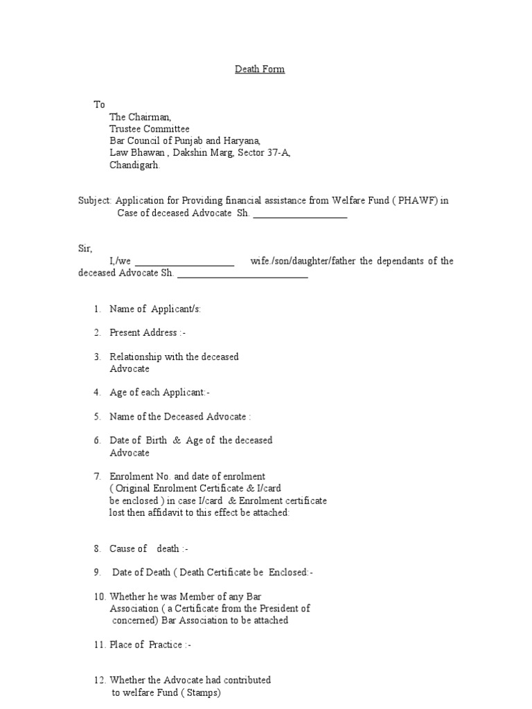 Advocate Death Claim Application Form | PDF | Advocate | Misrepresentation