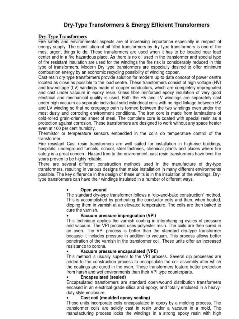 Dry Type Transformer & Energy Efficient Transformers | PDF ...