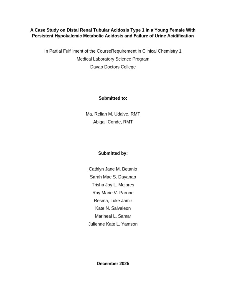 CC1 3E G5 Case Study Paper | PDF | Kidney | Medical Specialties