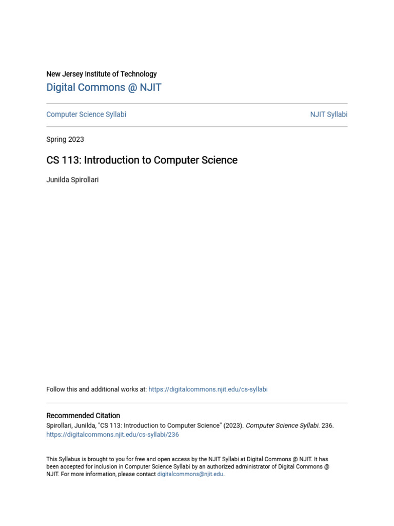 CS 113 - Introduction To Computer Science | PDF | Class (Computer ...