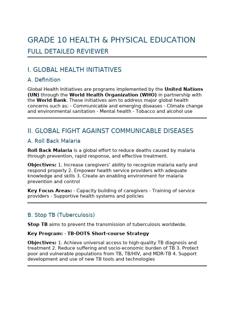 Grade 10 Health & Pe - Full Detailed Reviewer | PDF | Preventive ...