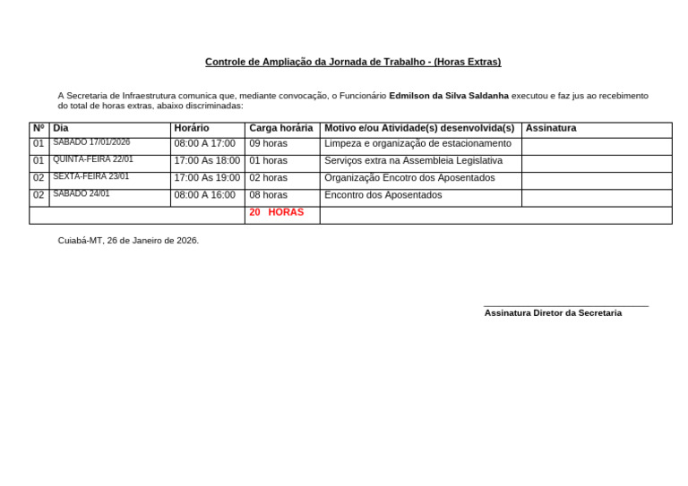 Planilha Controle Horas Edmilson | PDF