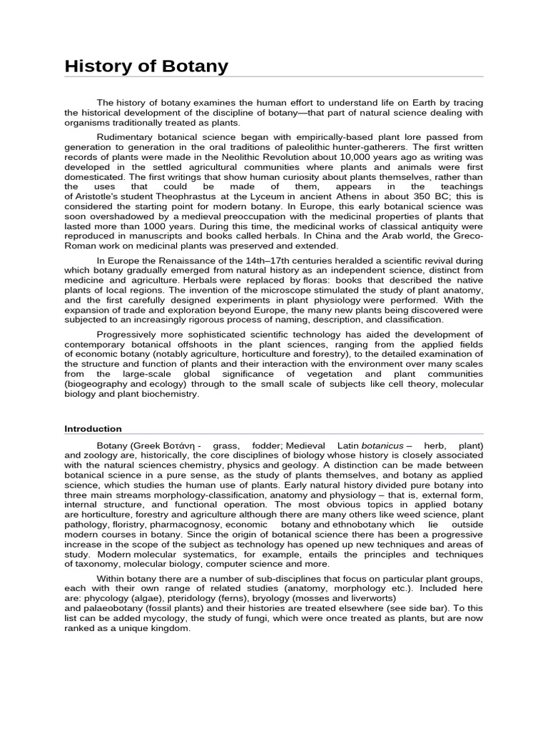 History of Botany Reading | PDF | Botany | Biology