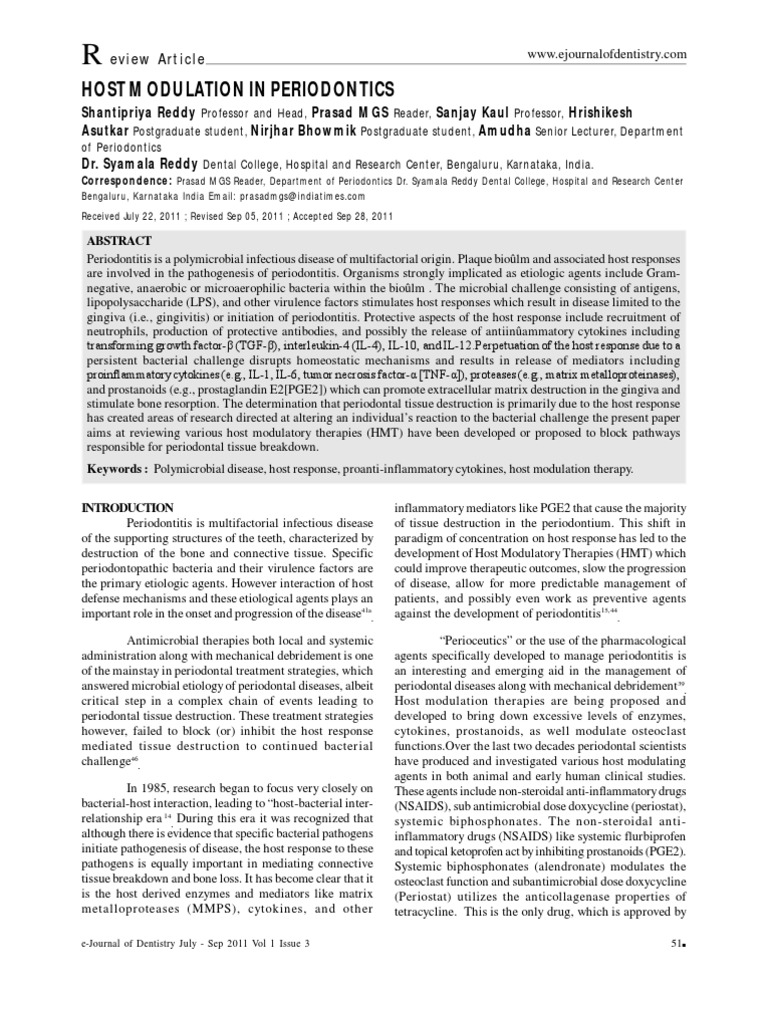 Host Modulation in Periodontics Review | PDF | Inflammation | Cytokine