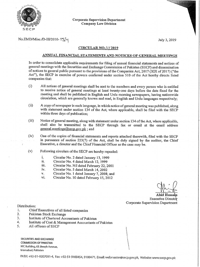 Circular No 10 of 2019 | PDF