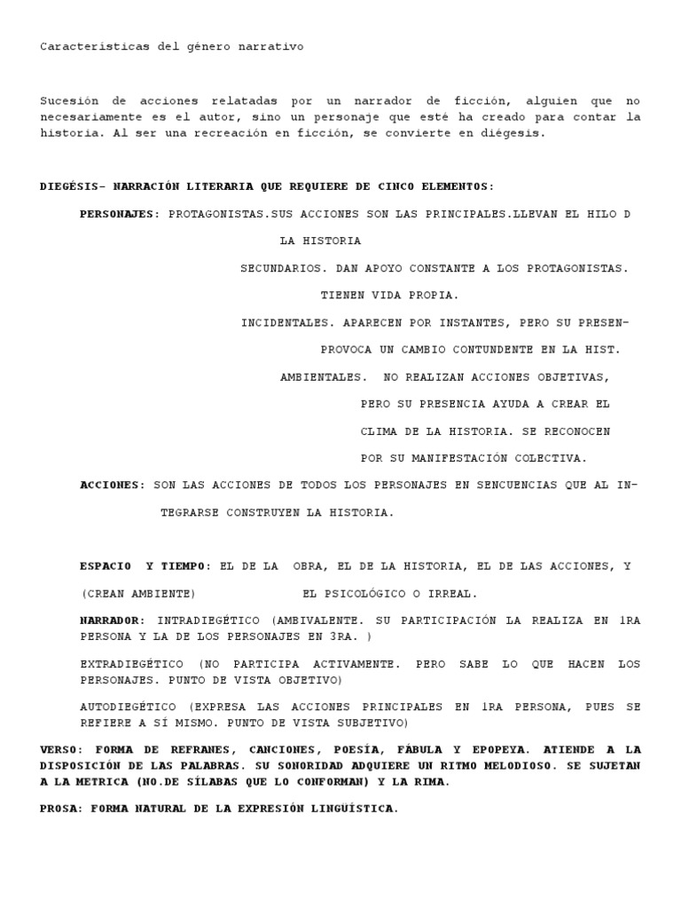 Características Del Género Narrativo Narración Poesía