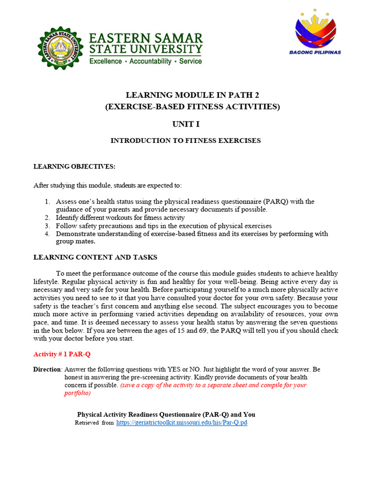 Activities in Pathfit 2 Unit 1 1 | PDF | Physical Fitness | Flexibility ...