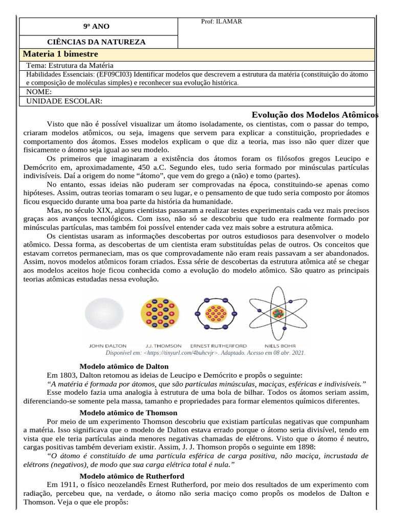 9o-Ano - Estrutura-da-Materia | PDF | Matéria | Substancias químicas