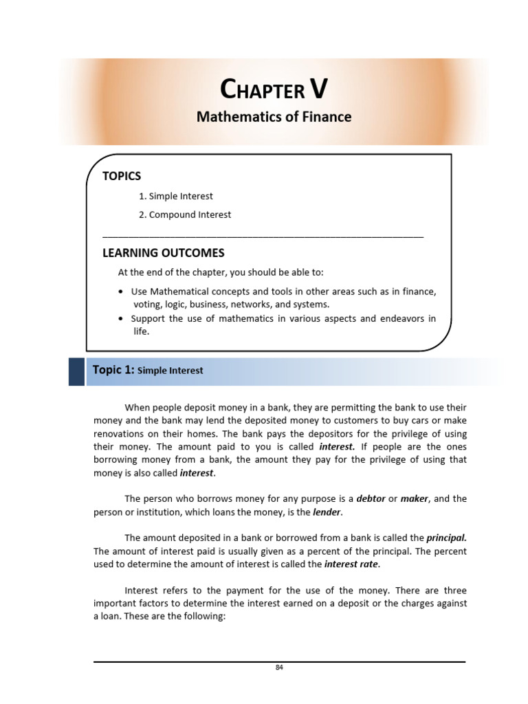 Chapter 5 - Mathematics of Finance | PDF | Interest | Debt