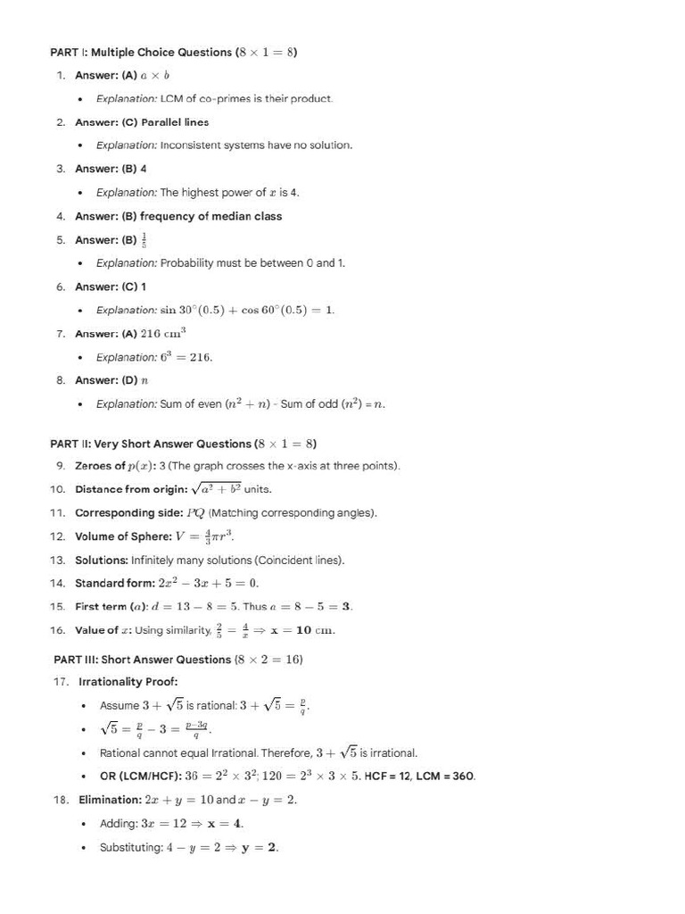 Answers Maths | PDF