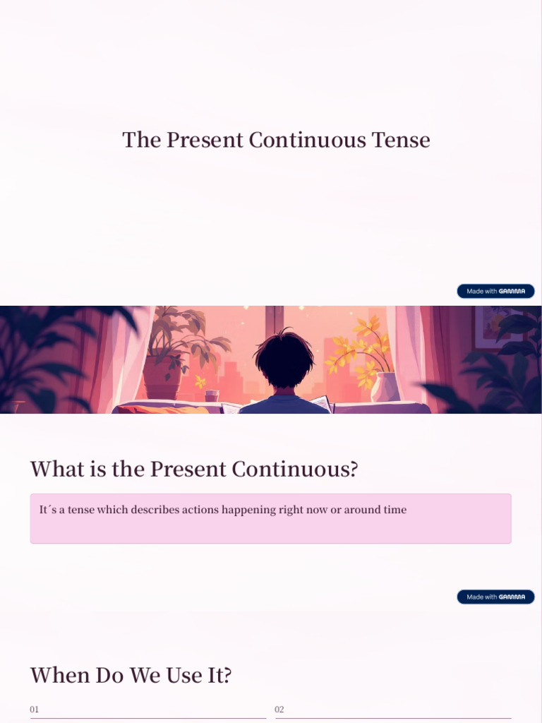 The Present Continuous Tense | PDF | Grammatical Tense | Subject (Grammar)
