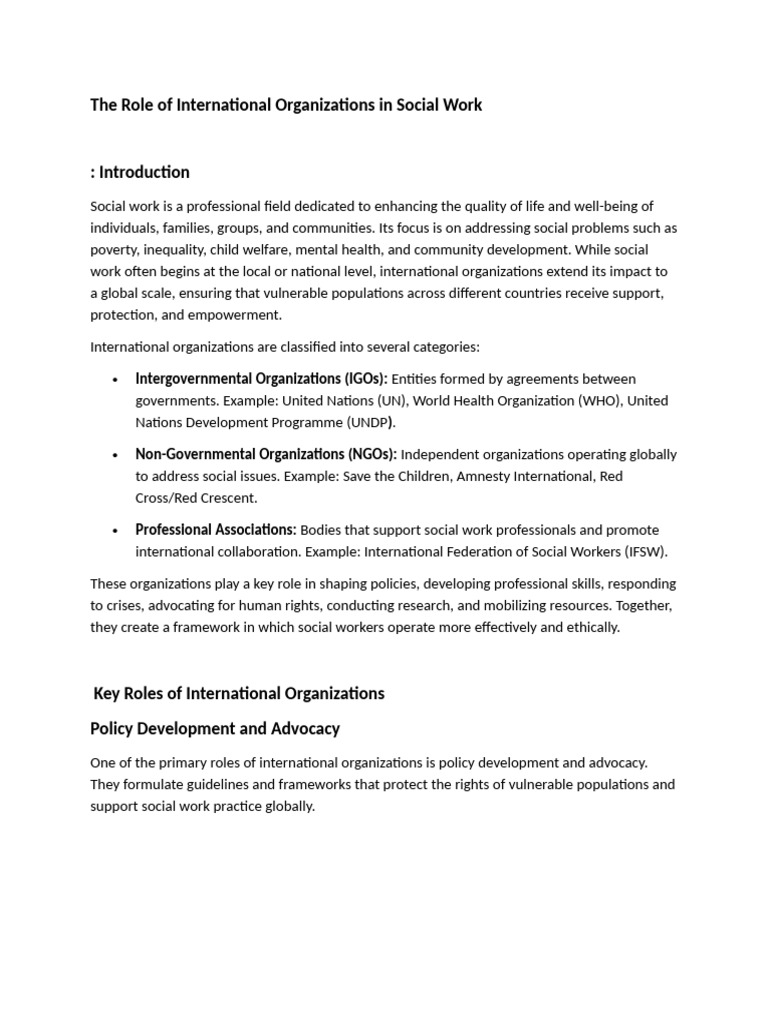 The Role of International Organizations in Social Work 11 | PDF ...