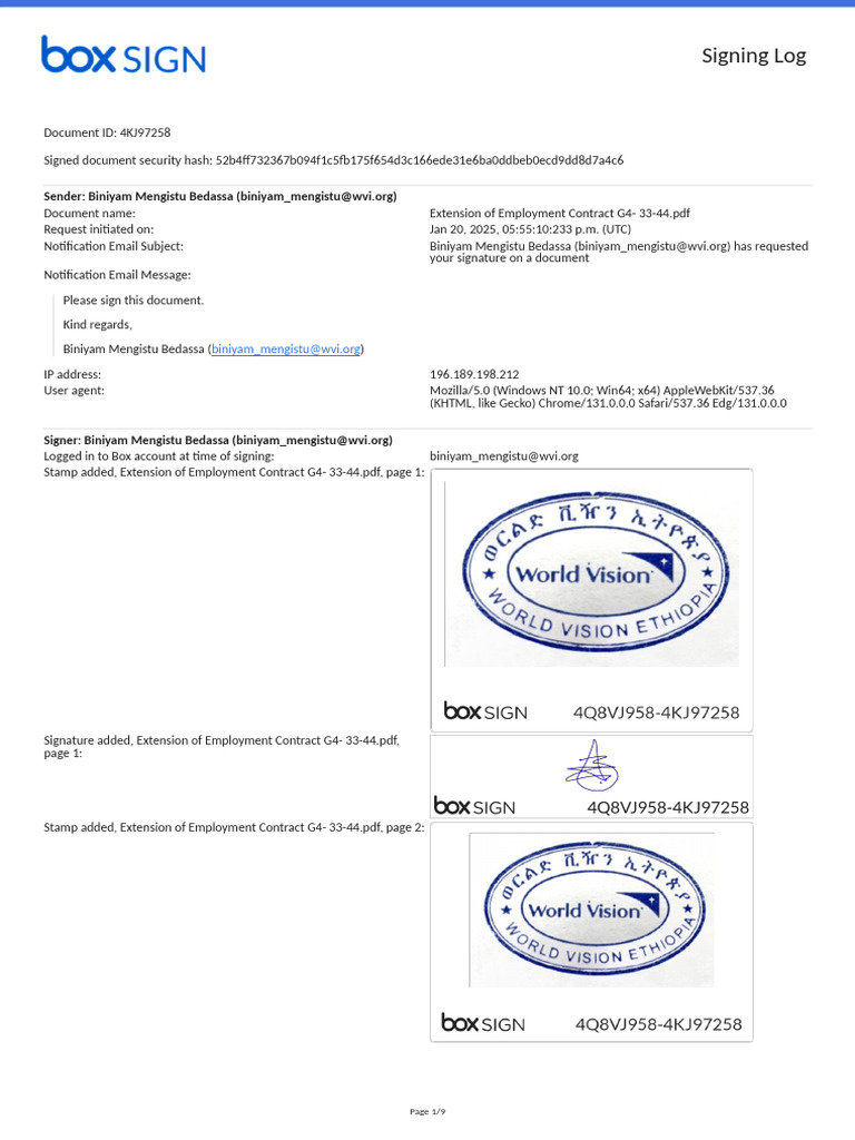 Extension of Employment Contract G4- 33-44 Signing Log | PDF | Safari ...