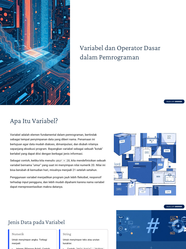 Variabel Dan Operator Dasar Dalam Pemrograman | PDF