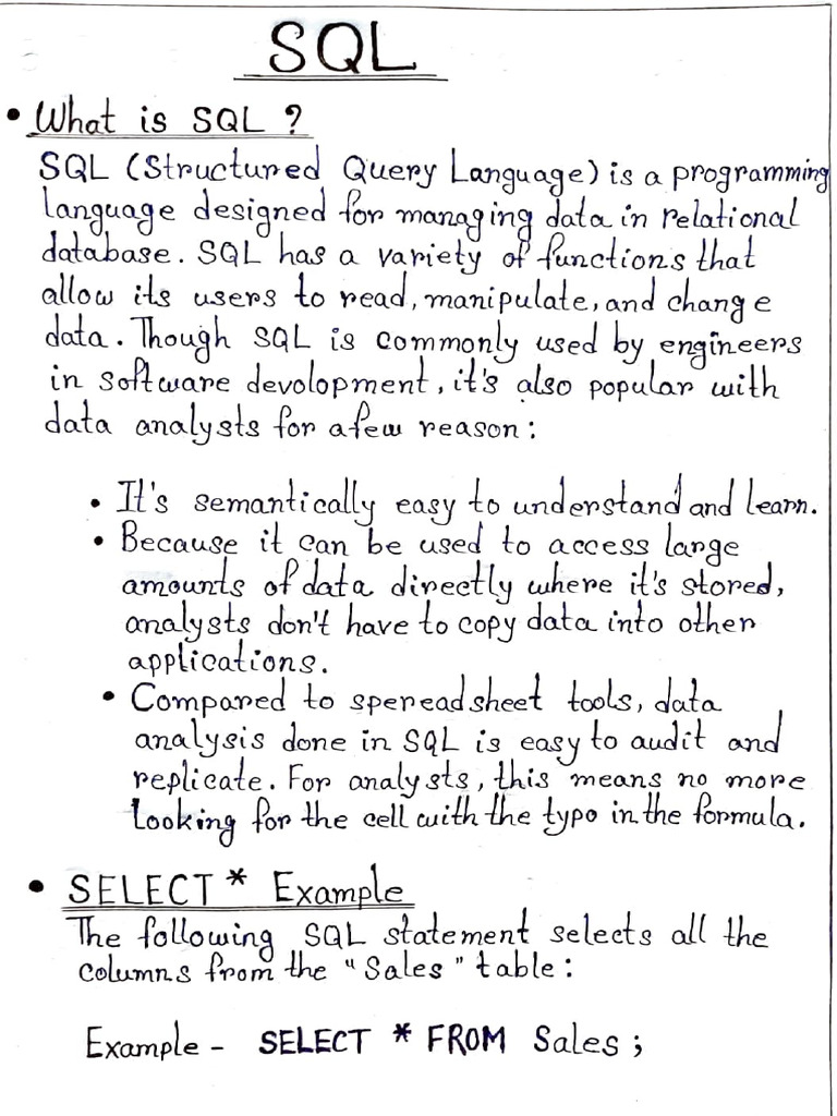 SQL Handwritten Notes 1750688187 | PDF | Boolean Data Type | Data