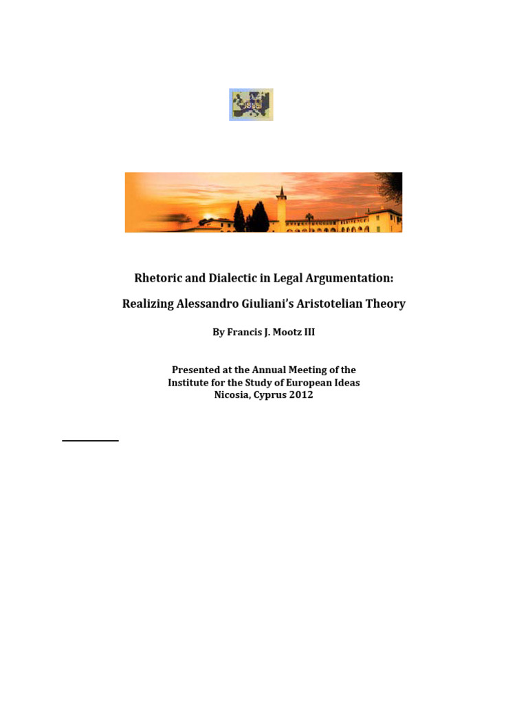 Rhetoric and Dialectic in Legal Argumentation Realizing Alessandro ...