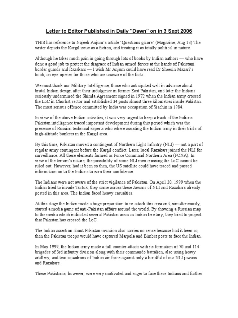 Letter To Editor Published in Daily Dawn On in 3 Sept 2006 | PDF ...