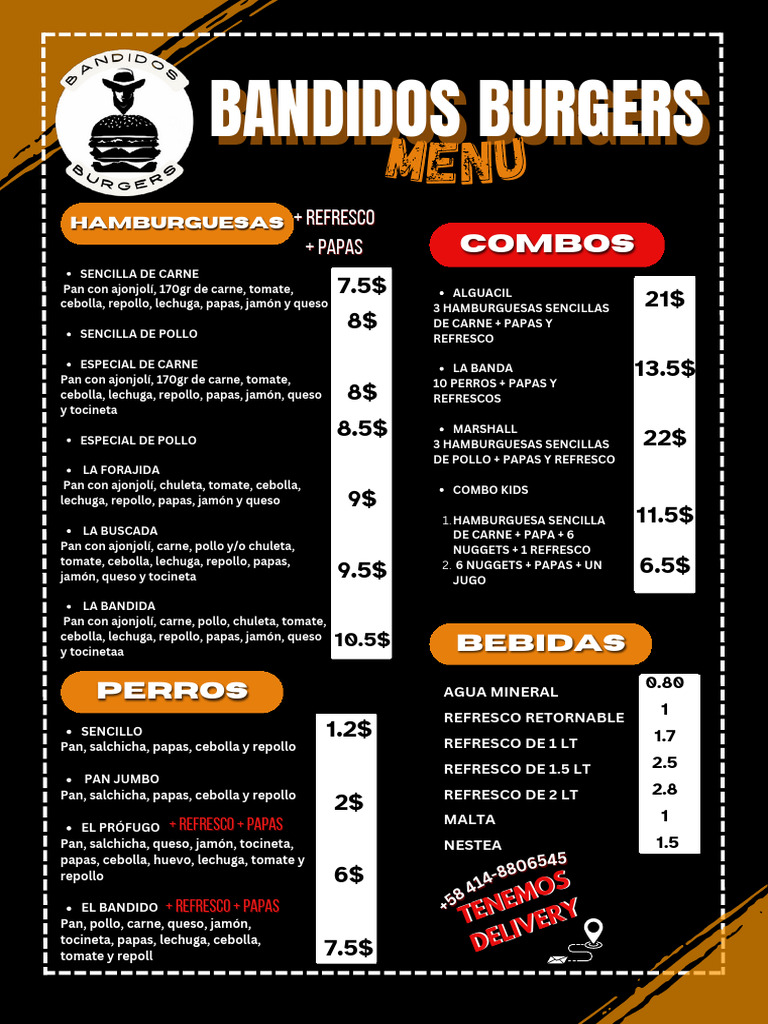 Bandidos Burgers - Menú-1 | PDF | Tocino | Hamburguesas