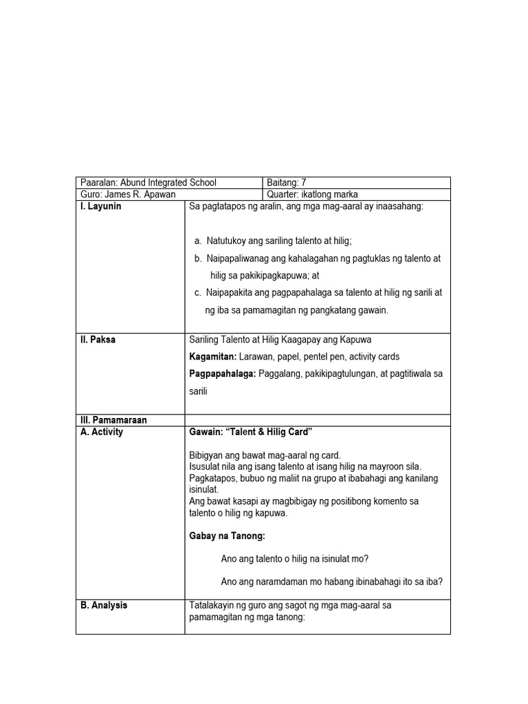 Detailed Lesson Plan - Docx Esp 72 1 | PDF