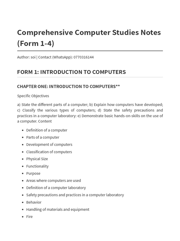 Computer Form1-4 Notes Final | PDF | Central Processing Unit ...