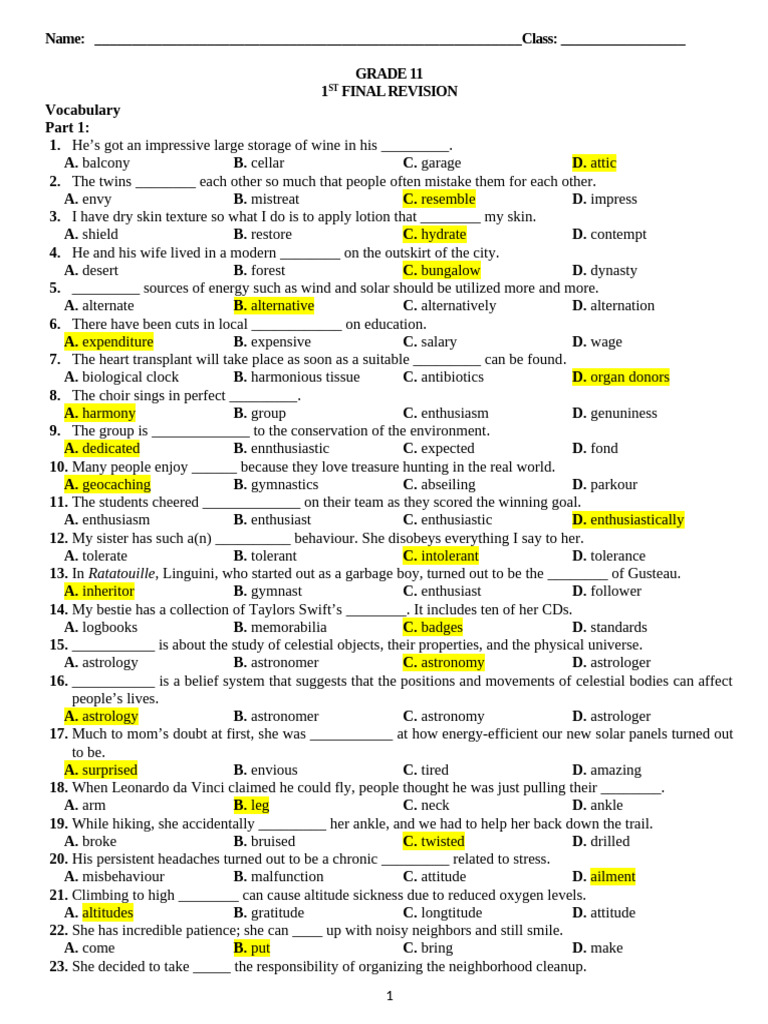 Revision Tatc 1 Final Test | PDF | Circulatory System | Cortisol