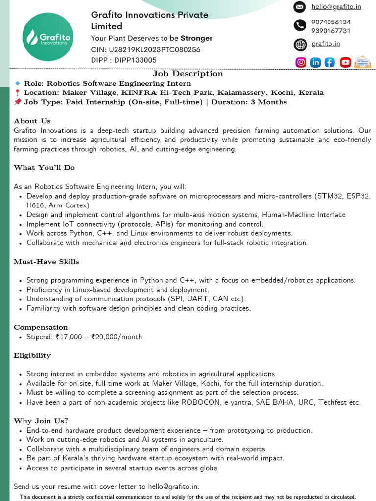 Robotics Software Engineering Intern - Grafito | PDF | Robotics ...