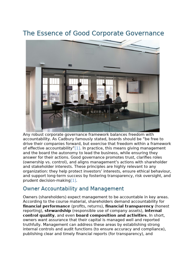 The Essence of Good Corporate Governance | PDF | Accounting | Corporate ...
