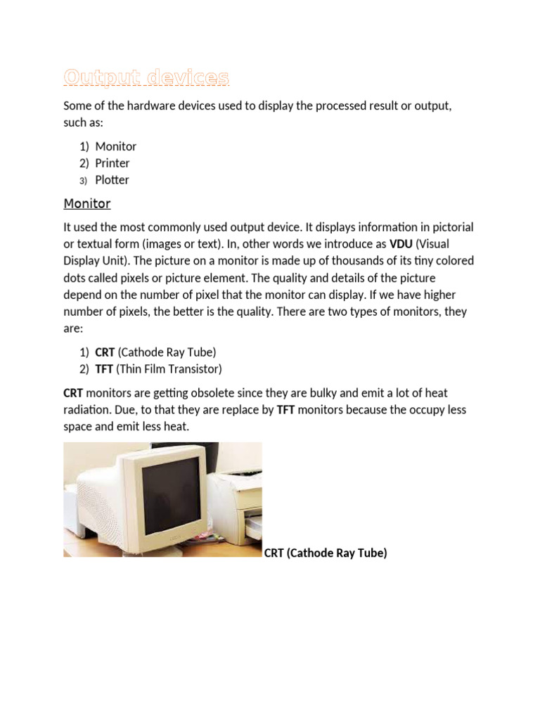 Output devices | PDF | Printer (Computing) | Computer Monitor