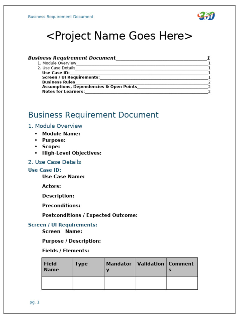 BRD Template Modules Use Cases | PDF