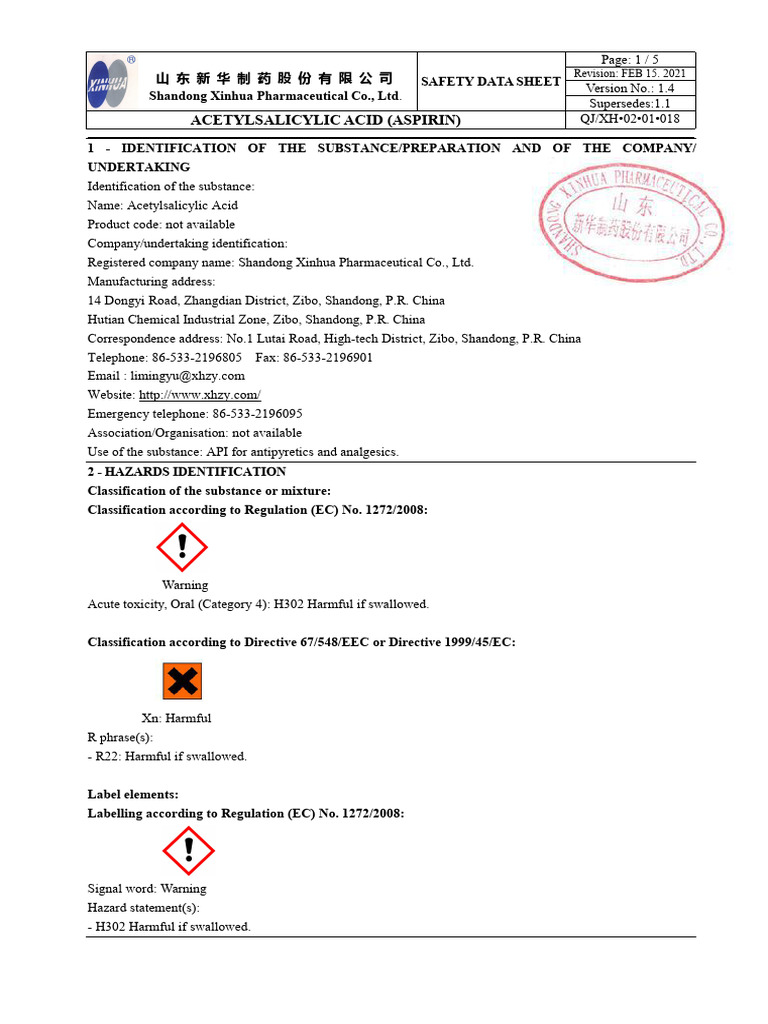 MSDS-ASA-2021-stamp | PDF | Firefighting | Toxicity