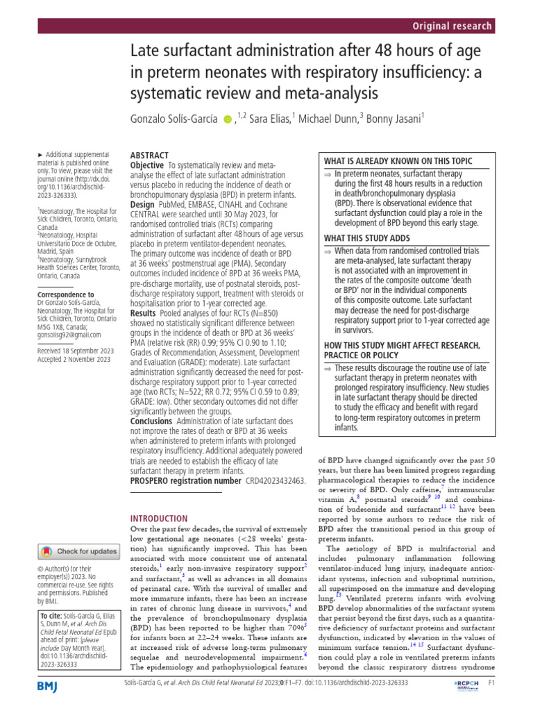 Late Surfactant Administration After 48 Hours of Age in Preterm ...
