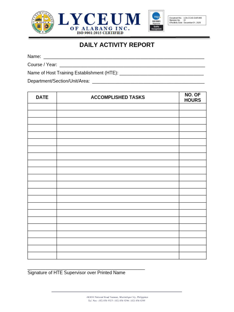 LOA CCAS DAR 005 Daily Activity Report AY2025 26 | PDF