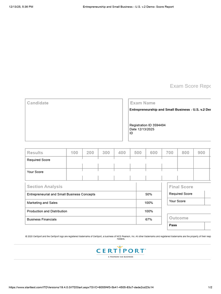 Entrepreneurship and Small Business - U.S. v.2 Demo- Score Report | PDF ...