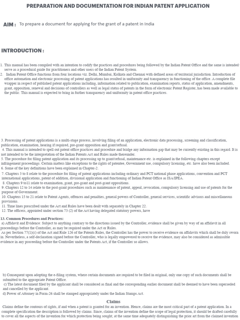 Preparation and Documentation For Indian Patent Application | PDF ...