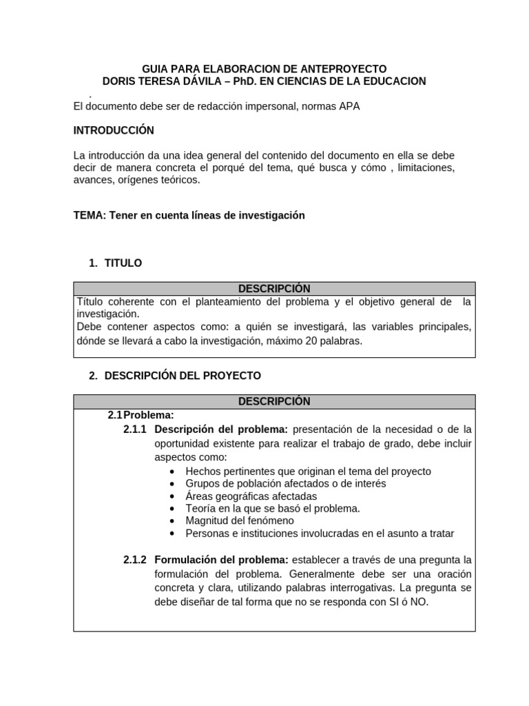 Guia Para Elaboracion de Anteproyecto | PDF | Teoría | Presupuesto