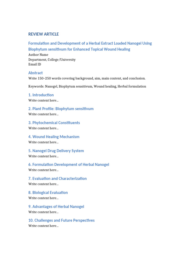Herbal Nanogel Review Article Template | PDF