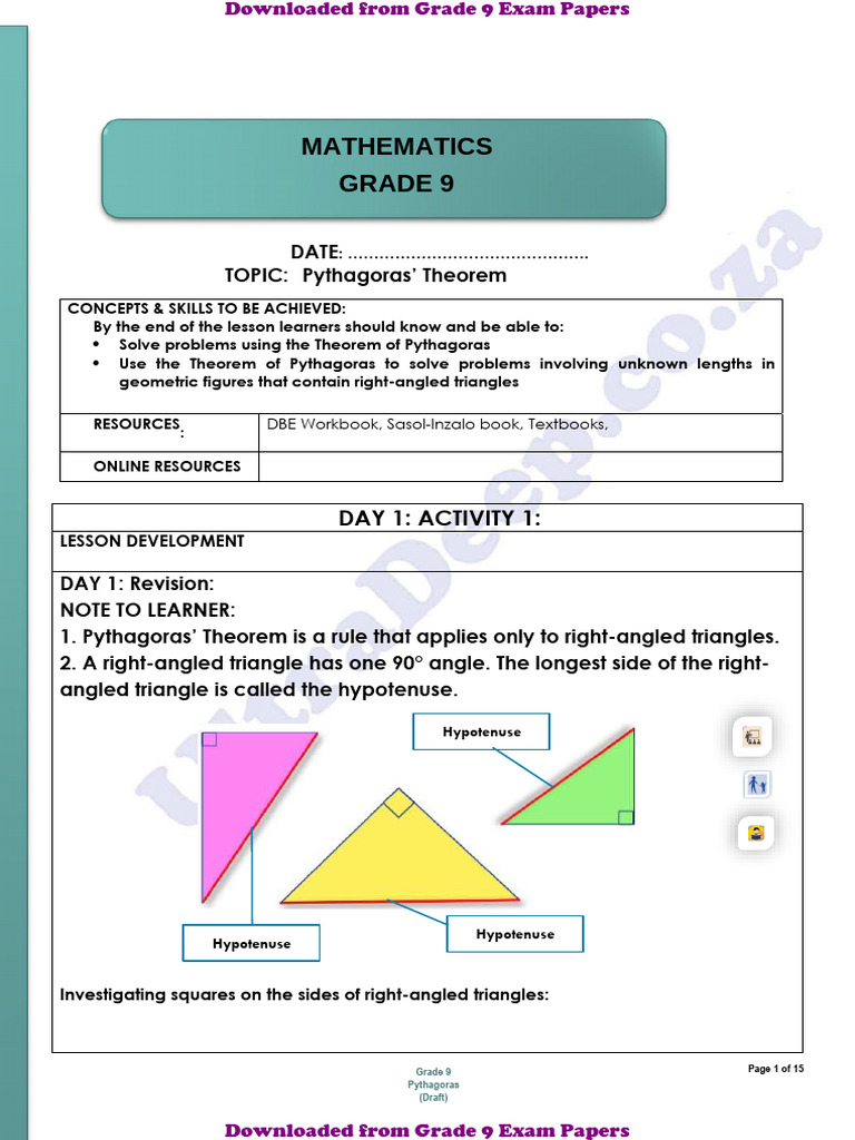 Grade 9 Mathematics Pythagoras - UltraDeep - Co.za | PDF | Area | Euclid