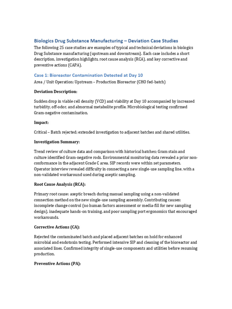 Biologics DS Deviation Case Studies 25 Cases | PDF | Risk | Assay