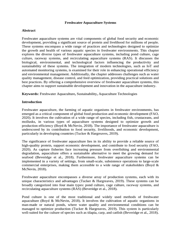 CH 18 FS Freshwater Aquaculture Systems | PDF | Aquaculture | Natural ...