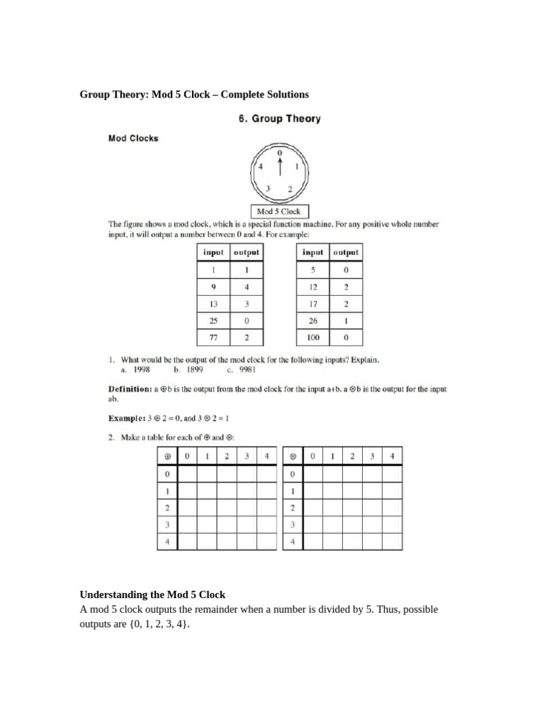 Mod 5 Clock Group Theory Solutions | PDF | Group (Mathematics ...
