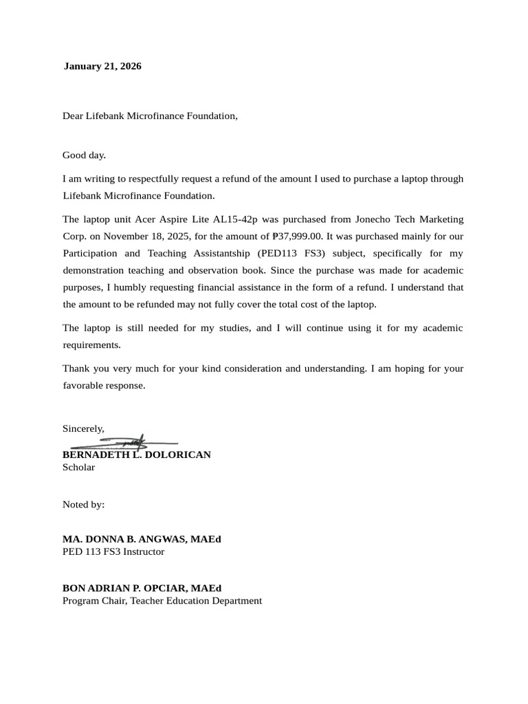 Refund Request Letter | PDF