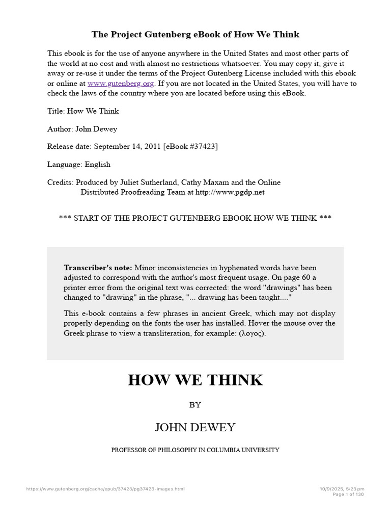 The Project Gutenberg eBook of How We Think, By John Dewey. | PDF ...