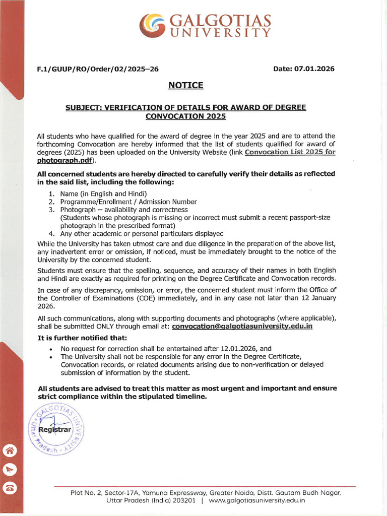 Notice - Verification of Details For Award of Degree | PDF