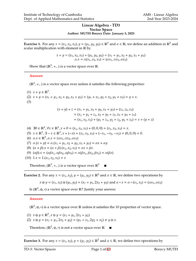 ALG TD3 Solution | PDF | Linear Subspace | Linear Algebra