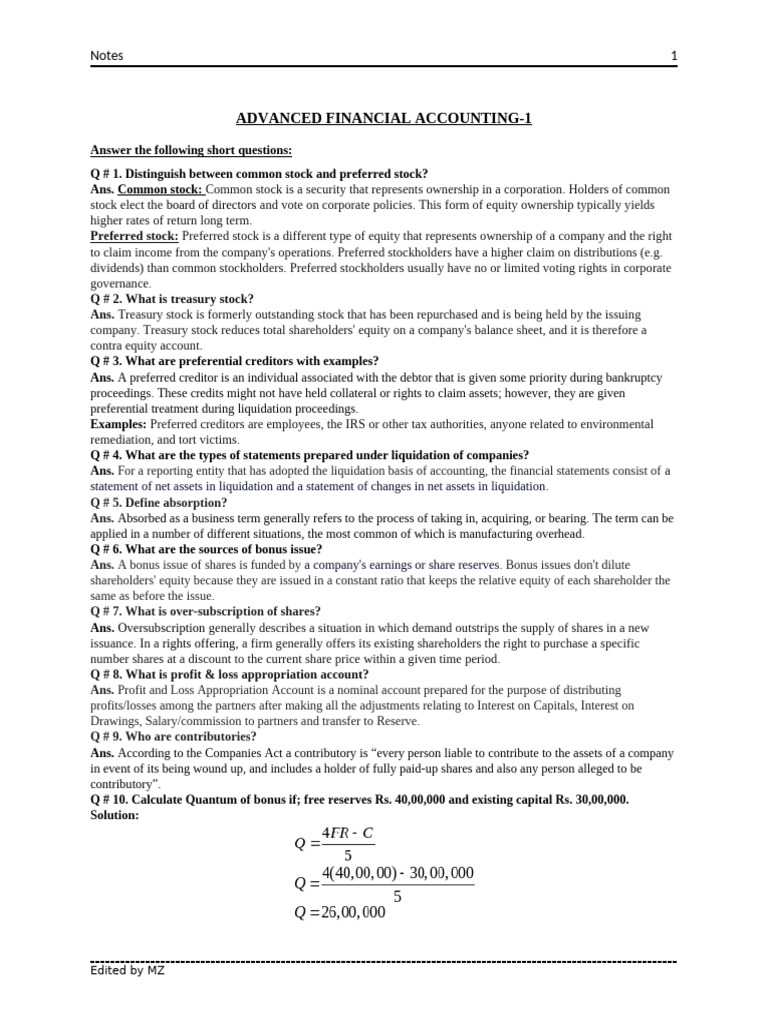 Advanced Financial Accounting | PDF | Equity (Finance) | Stocks