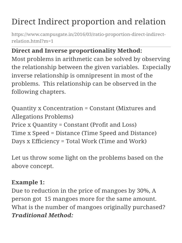Direct Indirect Proportion and Relation+ | PDF | Speed