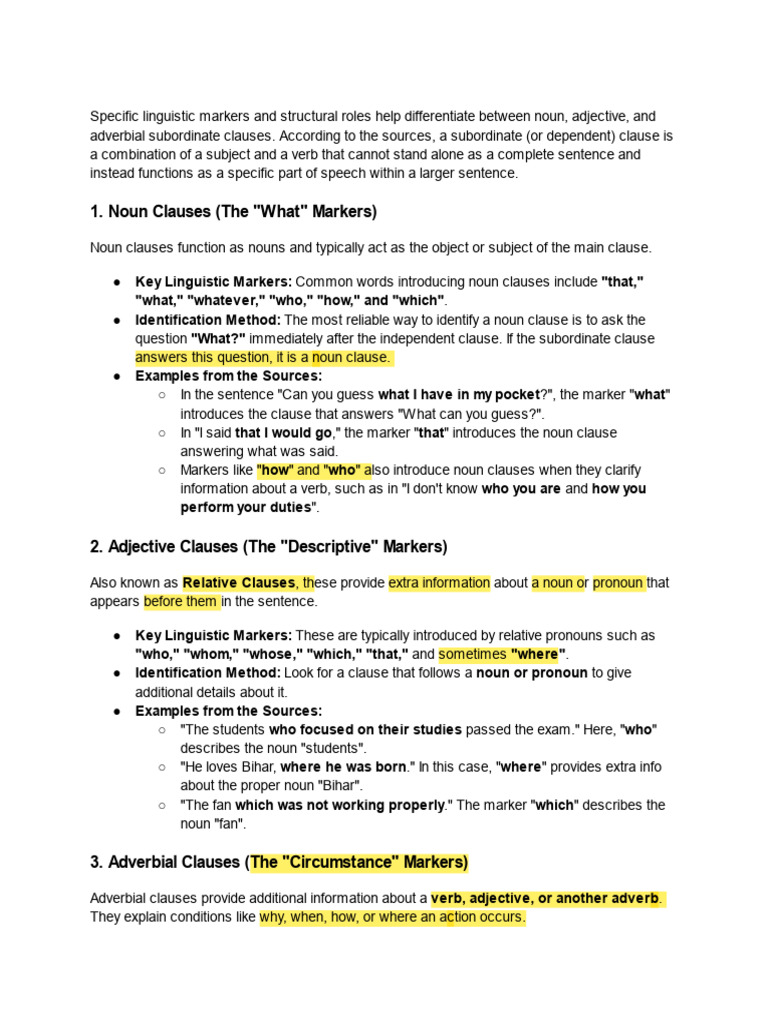 Clauses Notes | PDF | Adverb | Adjective